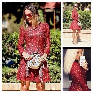Zara Woman Peplum Lace Dress Burgundy‎ Dark Red